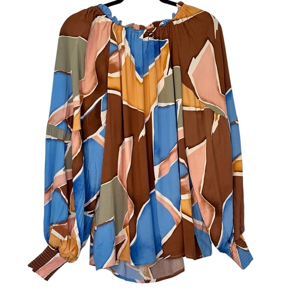 Perch Blu Pepper NWOT Abstract Peasant Blouse 1XL - Picture 3 of 6